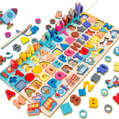 Preschool Kids Educational Montessori Wooden Toys Count Geometric Shape Cognition Casual Interaction Game Toy For Children Kid