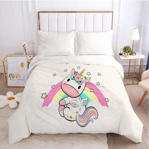 Unicorn Cartoon Duvet Cover with Zipper Comforter/Quilt/Blanket Case 180x210 220x240 3D Bedding For Kids Child Baby Girls Boys