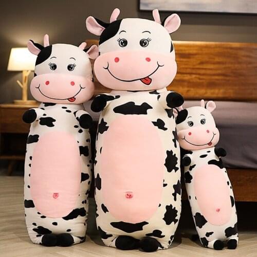 80/100/120cm Huge Long Cute Cow Plush Pillow Toys Cartoon Soft Zodiac Cattle Plush Doll Sleep Cushion Baby Kids Birthday Gift