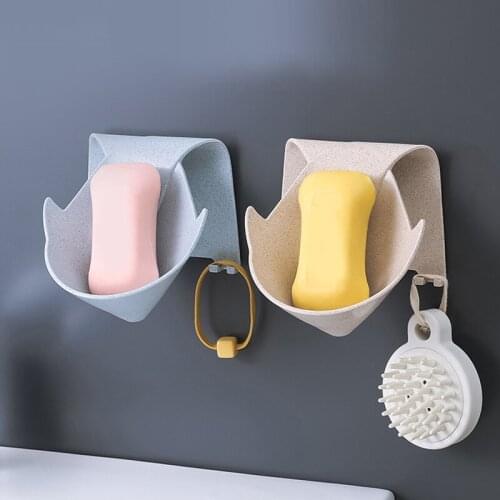 Hanging Soap Holder Rack Space Saving Wall Mount Self Adhesive Punch-free Bathrooms PP Tray Container Drain Shower Dispenser