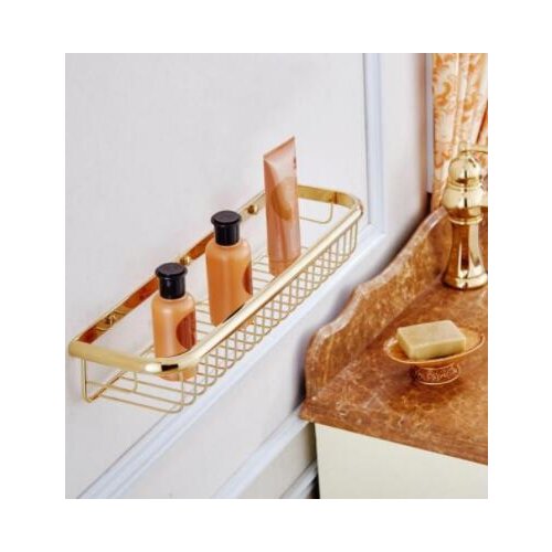 Vidric Bathroom Shelf Gold Shampoo Holder Bath Storage Bath Wall Shelves Rectangle Copper Shelf Bathroom Hardware EL21