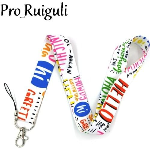 100pcs Hello Different language versions Neck keychain necklace Anime Cartoon Strap Lanyard ID badge holder Keychain Lanyards