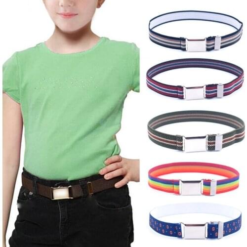 Kids Children Belt Elastic Adjustable Stretch Magnetic Canvas Boys Girls Belts Silver Color Square Buckle Pants Strap