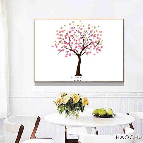 Romantic Wedding Birthday Canvas Love Tree Fingerprint Guestbook DIY Customized Attendance Signature Art Drawing for Party Decor