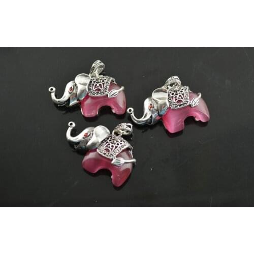 Pink Color Cat Eye Stone Alloy Charms Elephant Pendant Fit Fashion Necklace making 20pc/lot