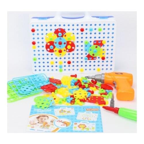 Building Blocks Electric Drill Toy For Kids Early Educational Toy Assembled Mosaic Puzzleed Games Pretend Play Toy Children Gift