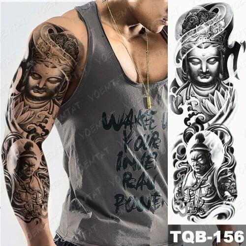 Large Arm Sleeve Tattoo Buddha Shakyamuni Waterproof Temporary Tatto Sticker Geisha Lotus Body Art Full Fake Tatoo Women Men