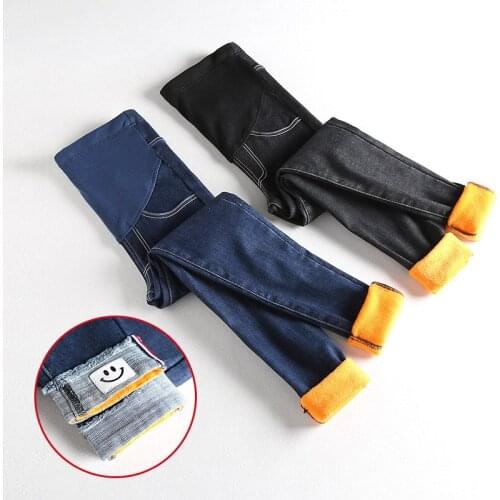 Warm Winter Maternity Jeans Velvet Thicken Pregnancy Pencil Pants For Pregnant Women Clothes Skinny Denim Jeans Leggings Pants