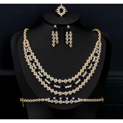 TIRIM Luxury Saudi Arabia Triple-tiered Design Jewelry Set Women Wedding Cubic Zircon Necklace Earrings Women Accessories Gift