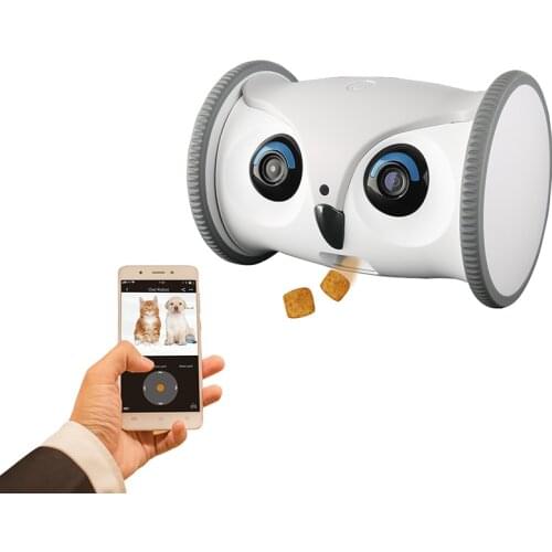 Pet Intelligent companion Owl Robot Full HD Camera with Treat Dispenser Interactive Toy Dogs and Cats Mobile Control via App