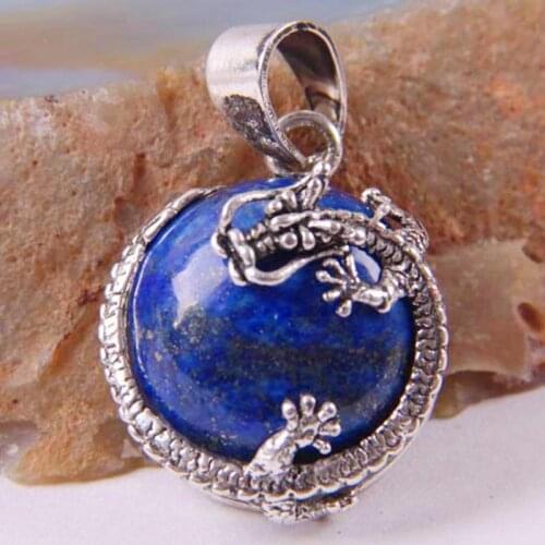 Natural Lapis Bead GEM Pendant Jewelry Dragon S469