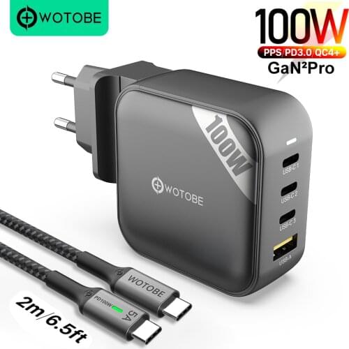100W GaN USB-C wall charger, Type C PD100W PPS 45W USB A QC3.0/ AFC for Laptops MacBook iphone 12 pro max Samsung HUAWEI XIAOMI