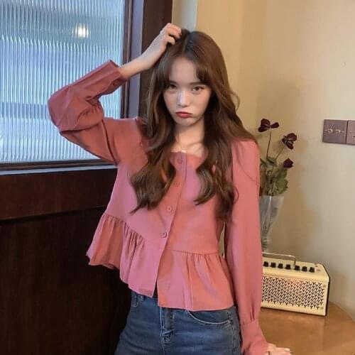 Women Blouse Autumn Square Collar Doll Shirt Short Long Sleeve Blusas Ropa De Mujer