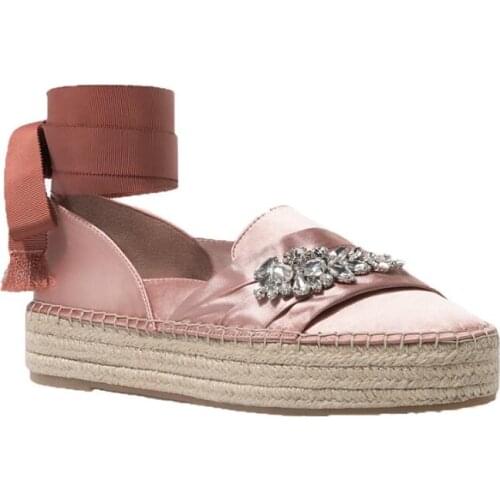 Moraima Snc Newest Lace-up Crystal Embellished Casual Shoes Woman Round Toe Rope Braided Flat Platform Rhinestones Loafers