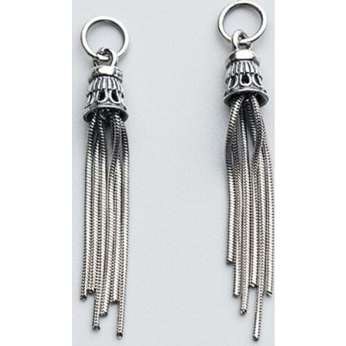 100% 925 Sterling Silver Snake Chain Tassel Charms 37mm Length Vintage Fringe Dangle Pendants DIY Fine Jewelry Making Findings
