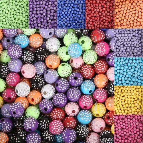 100pcs/lot 8mm Round Acrylic Beads with Rhinestone Loose Beads For Jewelry Making Findings Necklace Bracelet Earrings Findings