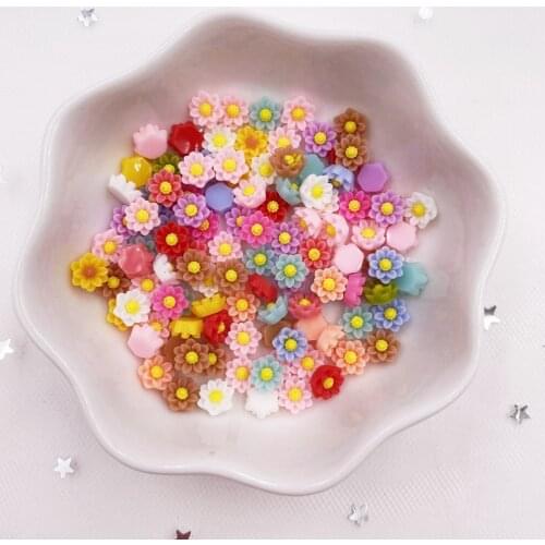100pcs Resin Colorful 6mm 3D Flower Flatback Stone Applique DIY Wedding Scrapbook Embellishment Manicure Accessories Craft SL247