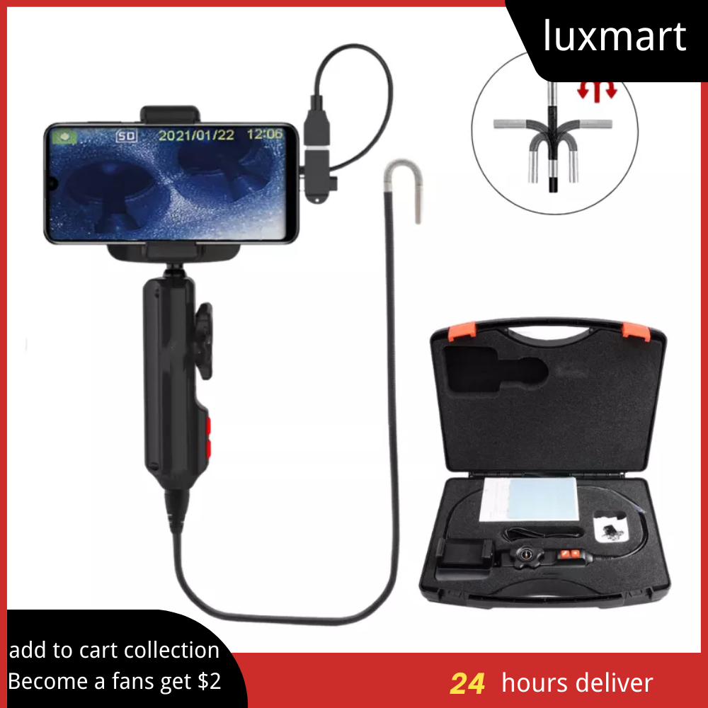 Handheld Industrial Endoscope Camera Photo Taking Video Recording Steerable Borescope with 6mm Lens 1m Snake Tube 2 in 1 Adapter