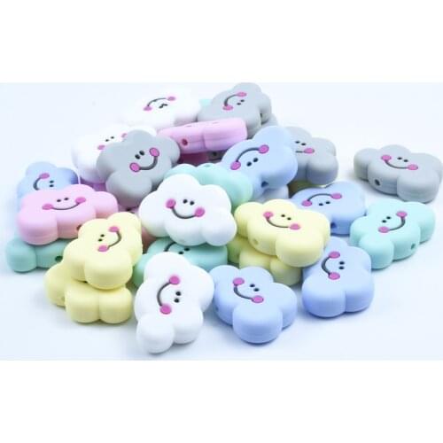 20 PCS Baby Teether Silicone Beads Smiling Cloud Shape Teether Beads DIY Making Jewelry Necklace Teething Nurse Toys Gift