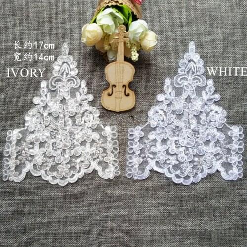 20Pcs Ivory 17x 14cmDelicate Glitter Wedding Veil Head Ornaments Lace Applique Lace Trim Dress DIY Lace Accessorie BD0176