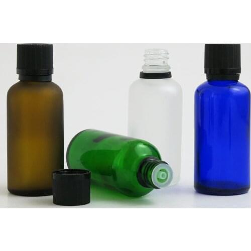 360 x 50ml Essential Oil Portable Green/Clear/Brown/Blue Glass Bottle With Plastic Cap For Liquid Reagent Pipette Bottle Lock