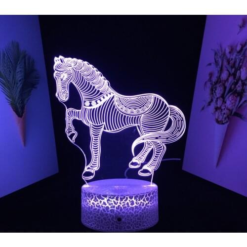 Animal Series Zebra Side Kick 3D Lamp Acrylic Light Guide Plate 7 Color Changes With Remote Control for USB Charging Night Light