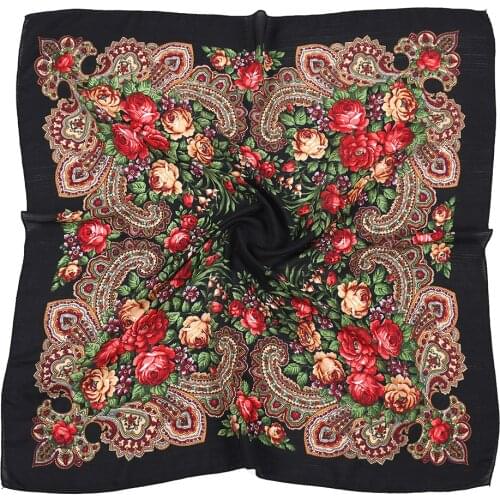70*70cm Russian Retro Floral Scarf Ethnic Style Small Square Head Scarves Handkerchief Ladies Headband Scarf Bandana Hair Wraps