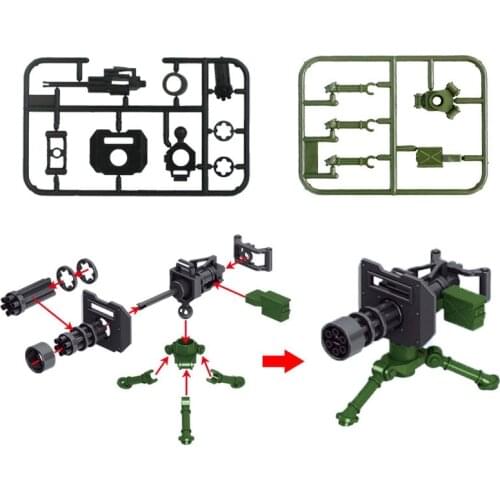 Locking Military Blocks Gatling Machine Gun MOC Model Building Blocks Toys For Children SWAT Army Weapon Militarys Locking