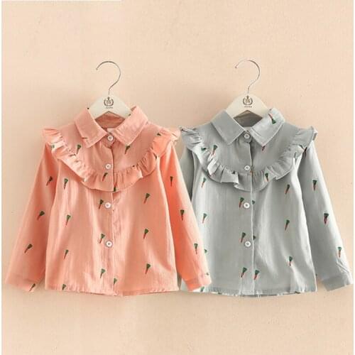 Baby Girl Ruffle Blouses Children Carrot Printed Shirts for Girls School Clothes Kids Shirt Long Sleeves Tops Autumn Costumes