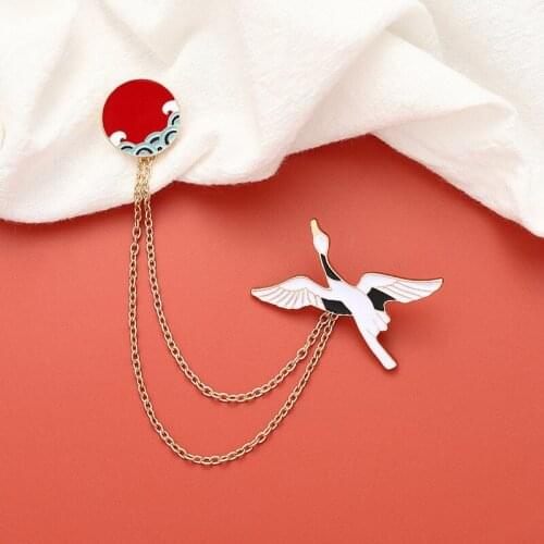 Cartoon Sunset Wild Goose Brooch DIY Button Pins Denim Clothes Backpack Pin Badge Animal Jewelry Gift for Women Men Couple