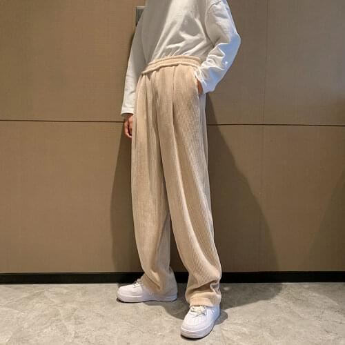 Korean Style Wide Leg Pants Mens Fashion Retro Gold Velvet Casual Pants Men Streetwear Loose Hip-hop Straight Trousers Mens