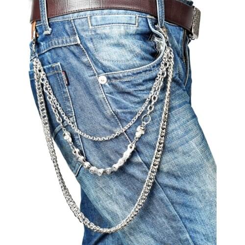 Solid Fashion Punk Hip-hop Trendy Male Pants Chain Men Or Women Jeans Silver Metal Clothing Accessories Jewelry Pants Chains