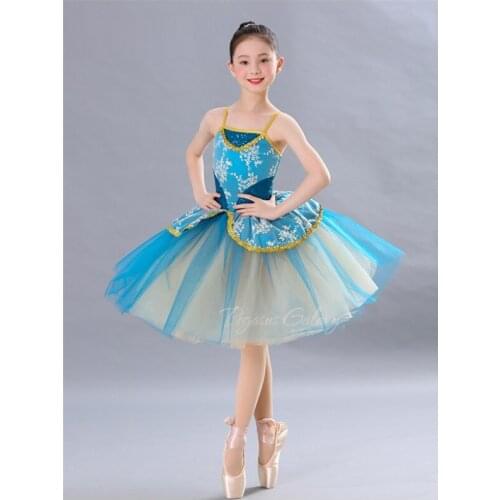 H2697 Girls Ballet Dance Dress Stage Blue Dancewear Children Swan Lake Tutu Dresses Student Professional Performance Clothes
