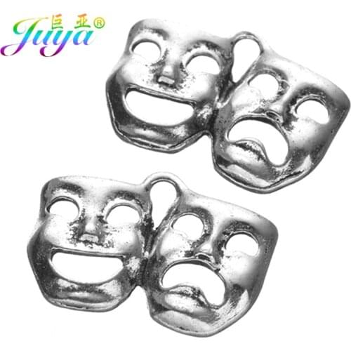 Juya 30PCS Hollow Mask Theatre Comedy Tragedy Art Antique Silver Color Charms Pendants Fit Bracelet Jewelry Making