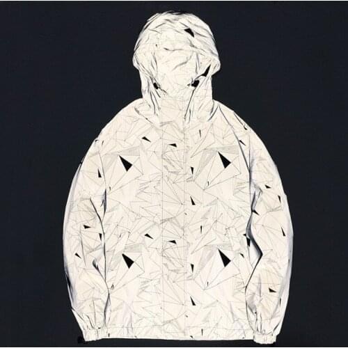 ERENEJIAN Mens Fashion Reflective Hip Hop Jacket Streetwear Hooded Night Shiny Outerwear For Male Hi Street Clothing