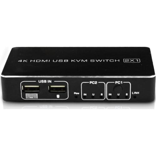 4K 60Hz 2 Port USB HDMI KVM Switch 1080p HDMI 2.0 Switcher 2X1 Support Keyboard Mouse Printer, Laptop To Monitor Video Converter