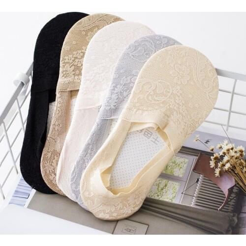 Summer women girl Silica Gel Lace Boat Socks Invisible Cotton Sole Non-slip Antiskid Slippers Anti-Slip Sock 1pair=2pcs ws400