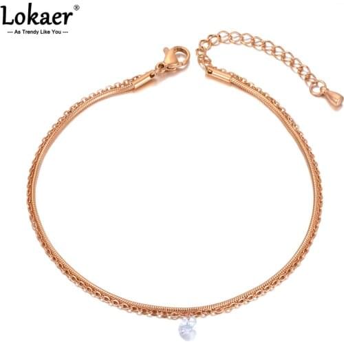 Lokaer Trendy Double Layer CZ Crystal Chain & Link Anklet For Women Barefoot Sandals Anklets Foot Gothic Boho Jewelry A21001