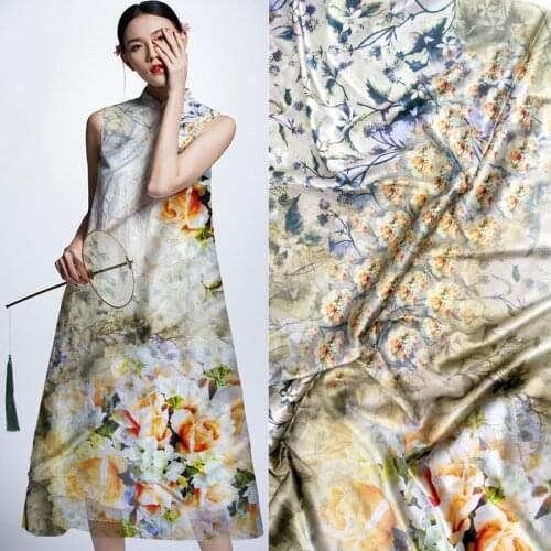 Silks Store 19mm Flower Print Charmeuse 95% Silk Satin Fabric For Woman Blouse Summer Dress DIY Pajama Shirt And Pants Sewing