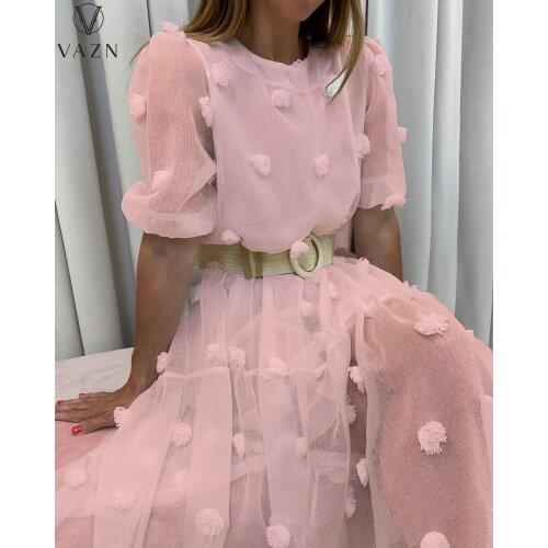 VAZN 2021 Top Quality Sweet Holiday Long Dress Young Solid Free Free O-Neck Short Sleeve Fashion Women Straight Maxi Dress