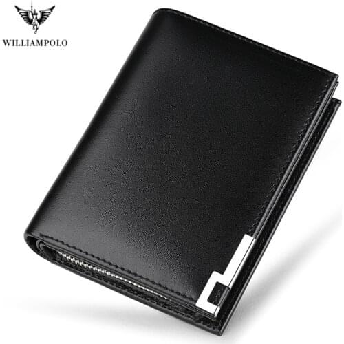 WilliamPolo Genuine Leather men Slim Wallet Luxury Brand Casual Wallet Purse Standard Card Holders High Quality Wallets For Men