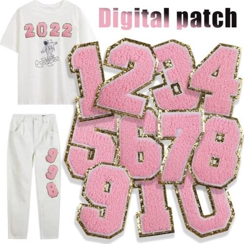 10 0-9 Pink Digital Letters Towel Embroidered Patches For Clothing Bags Jacket Iron On Accessories DIY Name Patch Applique