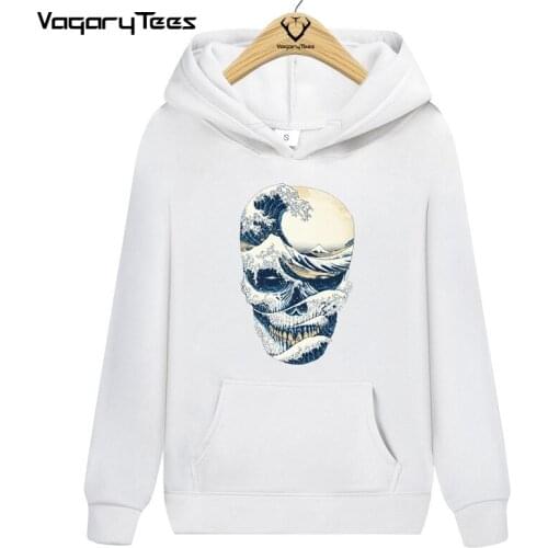 New Autumn Vintage Men Hoodies Funny The Great Wave off Skull Printed Hip hop Hoodies Sweatshirts Tops Hipster punk streetwear