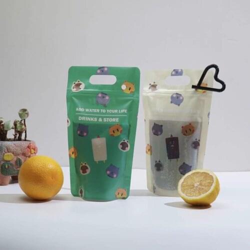 50Pcs/lot Disposable Water Bottle Cute Style Juice Bag Picnic Camping Beverage Containers Free Straws Portable Plastic Water Bag