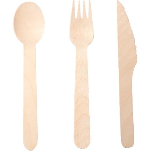 Ecorigin disposable wood cutlery. Biodegradable and compostable. 100 pcs of forks, knives and spoons of 165mm