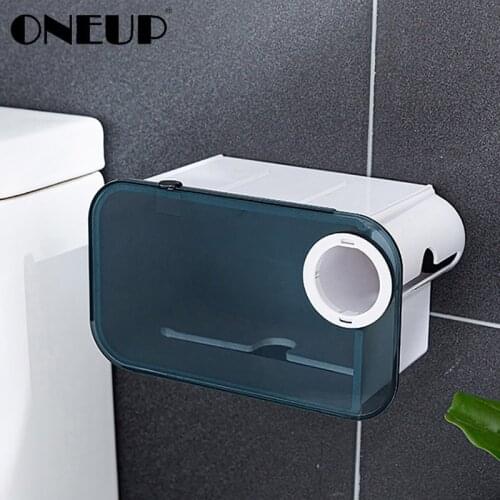 ONEUP Waterproof Tissue Box For Bathroom Portable Toilet Paper Holder Punch-Free Roll paper dispenser With Garbage Bag Organizer