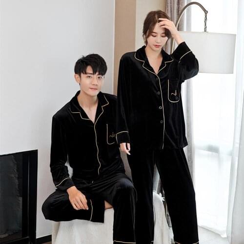 Autumn Winter Couple Warm Velour Pajamas Woman Man Pajamas Set Sleepwear Gold Velvet Top And Pants Pajamas Long Sleeve Homewear