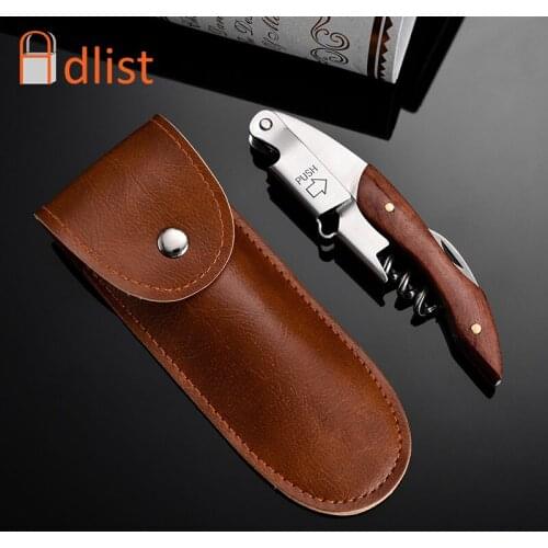 Wine Opener With Leather Bag Stainless Steel Corkscrew Portable Bottle Opener Folding Knife Kitchen Accessories Christmas Gift