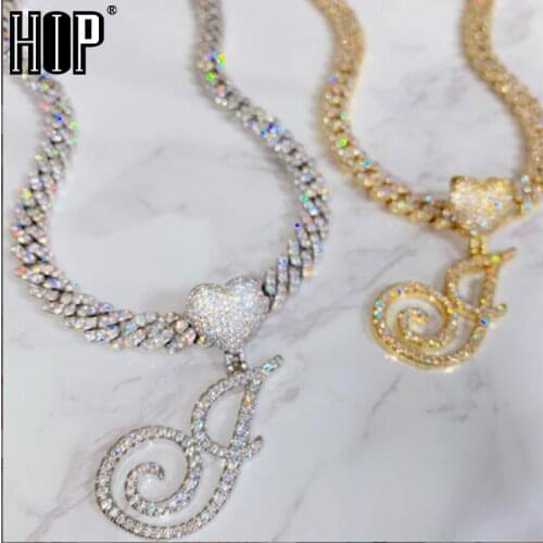 Hip Hop A-Z Cursive Letters CZ Custom Name Letters Necklaces & Pendant Bling Cubic Zirconia For Men Jewelry With Heart Clasp