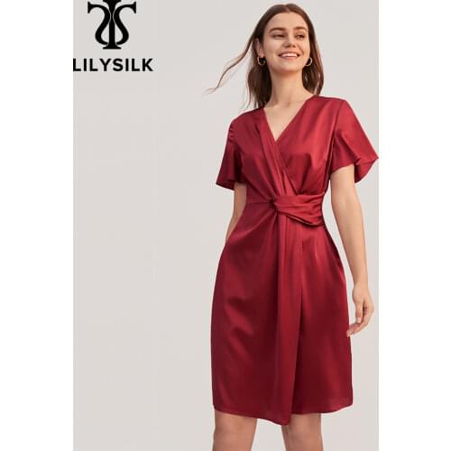 LilySilk Silk Dress Stylish Overlapping Design Women NEW Free Shipping